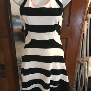 HARLYN STRIPED SKATER DRESS, M